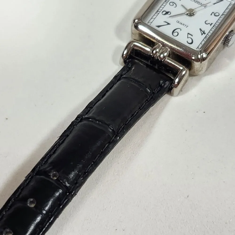 Ladies Carriage by Timex Quartz Watch Black Leather Band 8